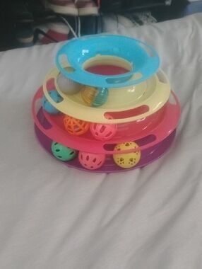 Stacking Multi-Tier Cat/Kitten Ball Track Toy - Blue, Yellow, Pink, Purple